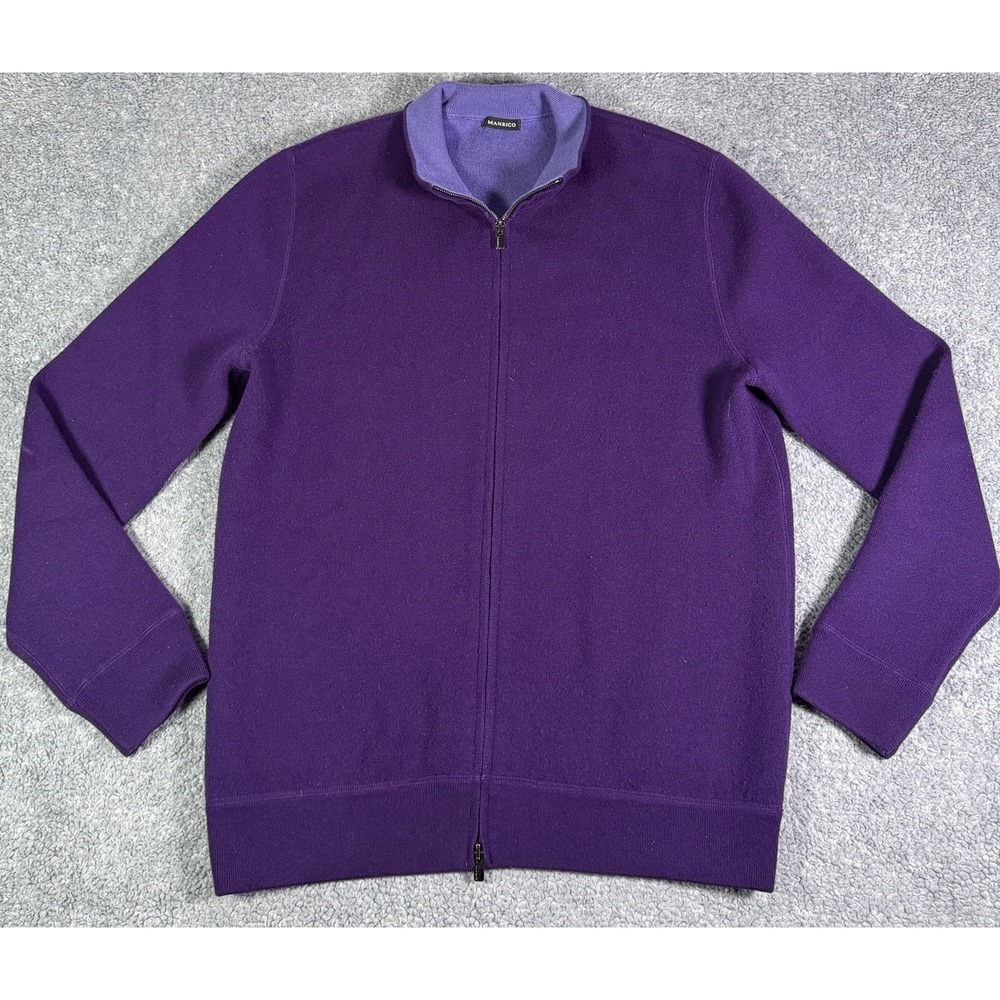 MANRICO 100% Cashmere Mens XL Purple Full Zip‎ Sweater Jacket Made in Italy